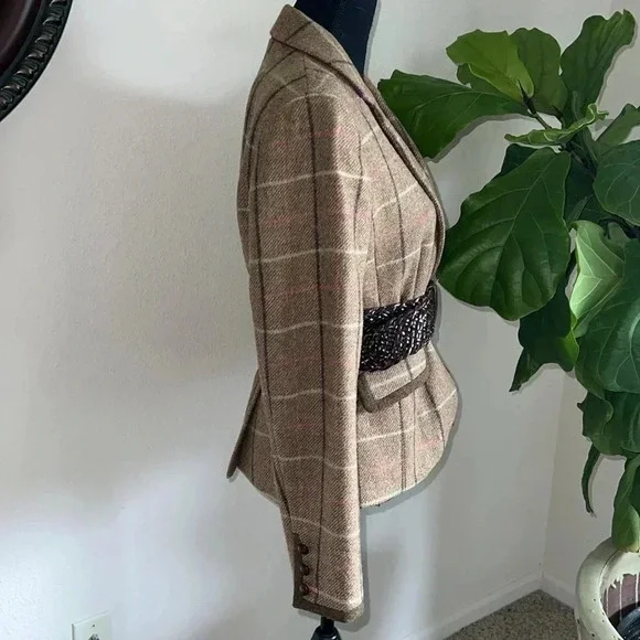 Boden Women’s 100% Wool British Tweed Tan Brown Plaid Blazer Jacket Coat Size 10 - Picture 4 of 16
